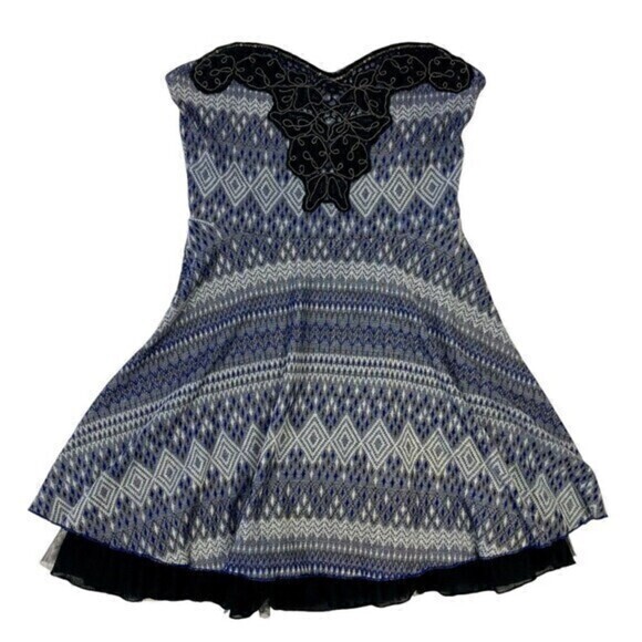 Free People Strapless Mini Dress Women Medium Blue Black Embellished Fairy Goth - Picture 2 of 16